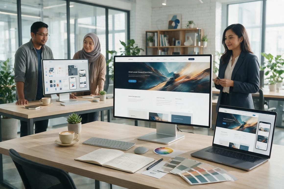 Three employees working in the office.