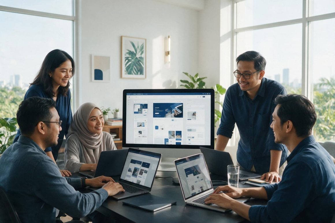 A group of employees are working together.