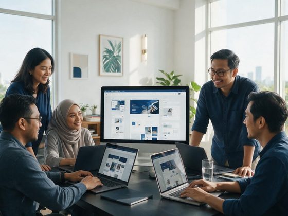 A group of employees are working together.